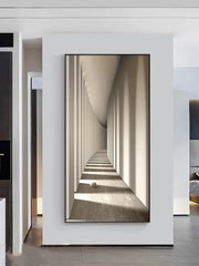 Minimalist beige abstract led wall lamp with sleek black frame for modern wall decor in hallway setting
