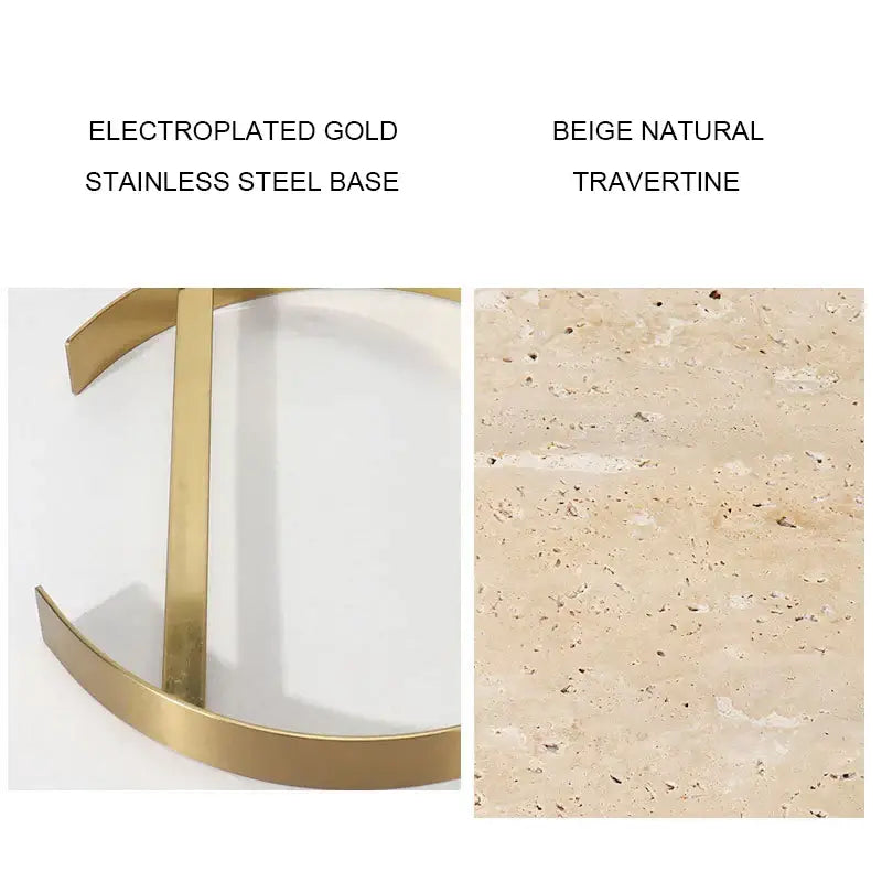 Minimalist beige brown travertine marble tray with a gold electroplated stainless steel base for dining room decorbites decor