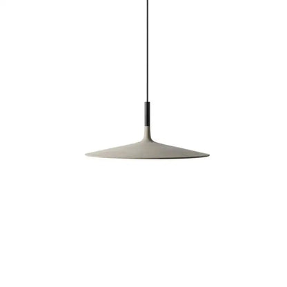 Minimalist beige decorbites cement ufo led pendant light with off-white ceramic disc shade and black suspension rod for dining room