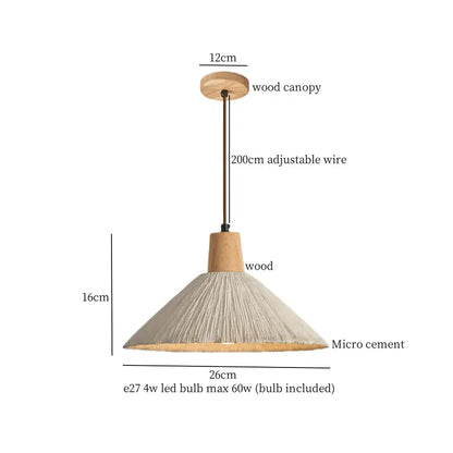 A minimalist beige decorbites cement led pendant light with a natural wood canopy and textured cement shade for kitchen decor