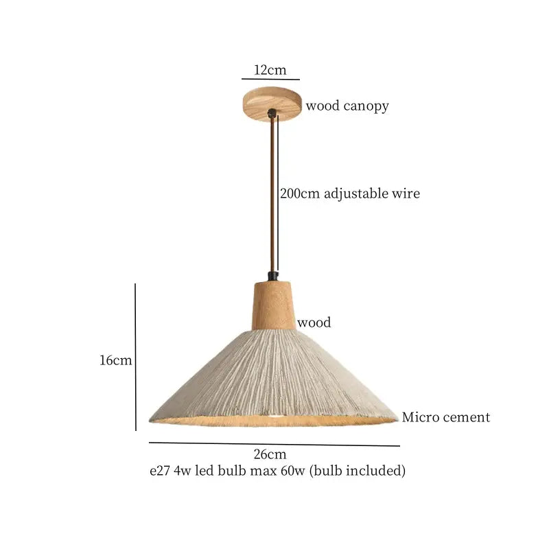 A minimalist beige decorbites cement led pendant light with a natural wood canopy and textured cement shade for kitchen decor