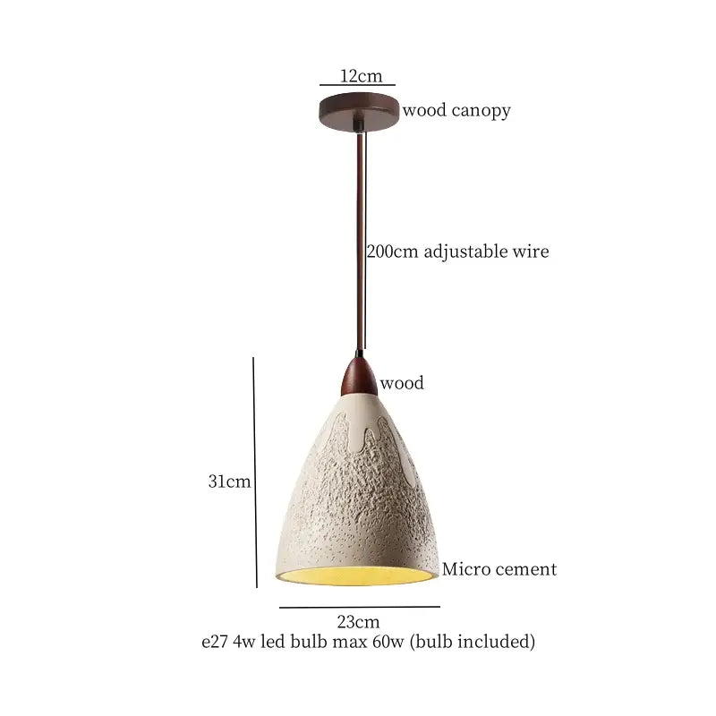 Minimalist off-white micro cement led pendant light with rustic wood canopy for kitchen decorbites cement led pendant lights