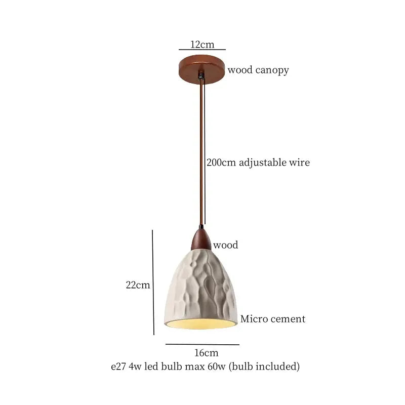 Minimalist off-white decorbites cement led pendant light with wooden stem and adjustable 200cm wire for kitchen decor