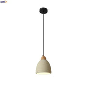 Minimalist beige decorbites cement led pendant light with textured concrete shade and wooden accent for kitchen decor