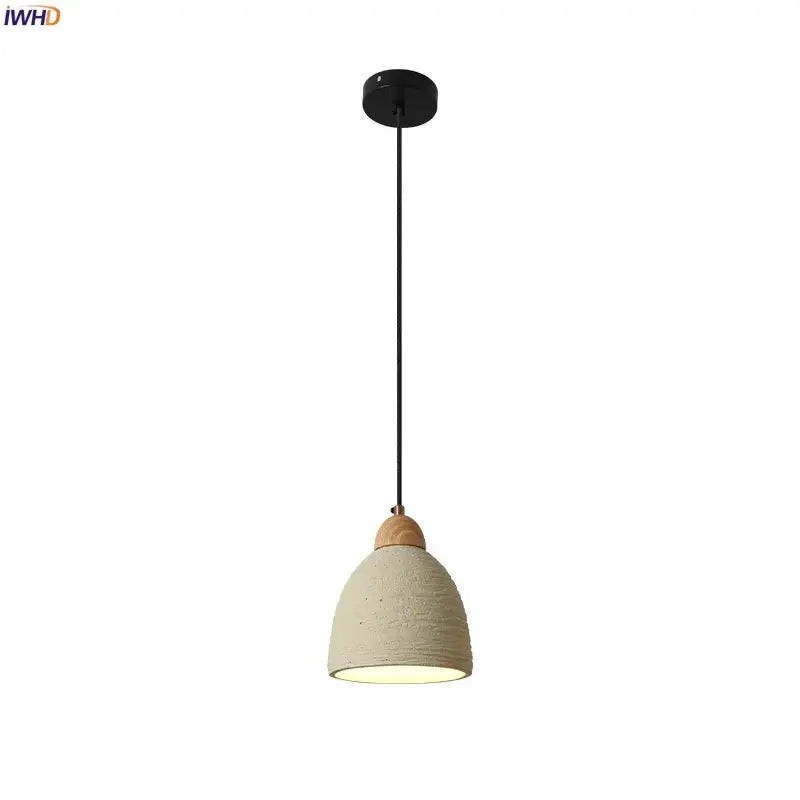Minimalist beige decorbites cement led pendant light with textured concrete shade and wooden accent for kitchen decor