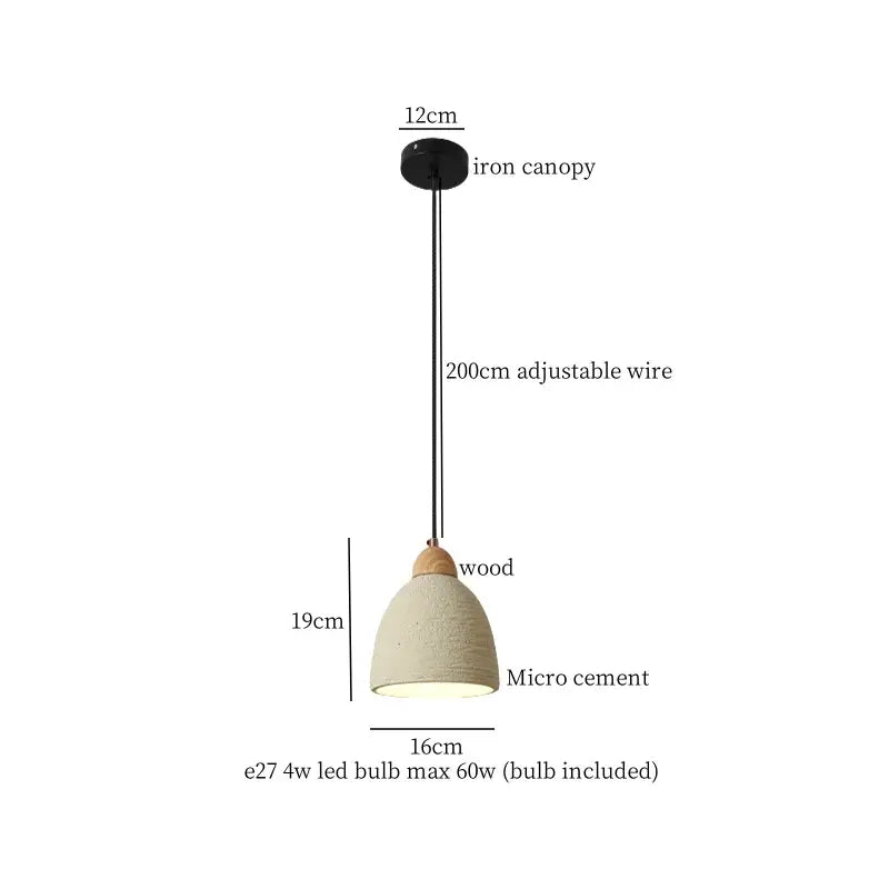 Minimalist beige decorbites cement led pendant lights with textured off-white micro cement shade and wooden accent