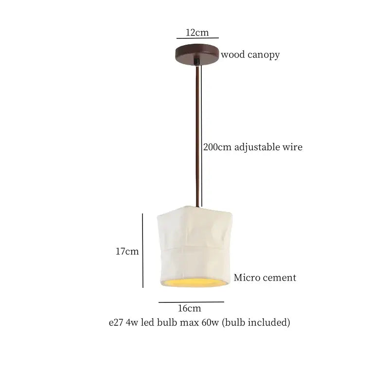 A modern cement led pendant light with dark bronze wood canopy and beige cylindrical shade for kitchen decorbites