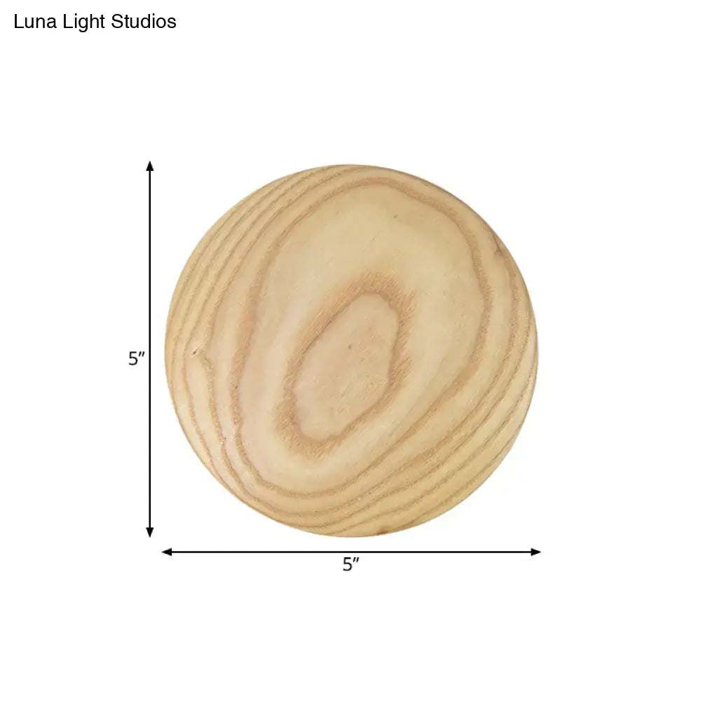 Minimalist beige wood circle led bulb wall sconce featuring a 5-inch natural light brown wooden ball with smooth surface
