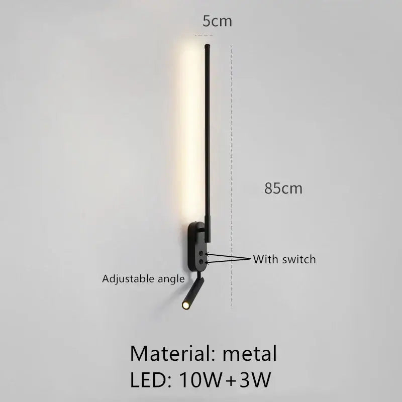 Minimalist black metal wall lamp with adjustable angle slim led light bar and spotlight for bedroom reading decorbites adjustable angle