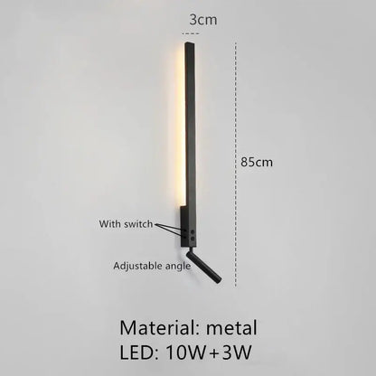 Minimalist black metal wall lamp with adjustable angle and warm vertical led light strip for bedroom reading decorbites adjustable angle