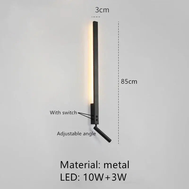 Minimalist black metal wall lamp with adjustable angle and warm vertical led light strip for bedroom reading decorbites adjustable angle