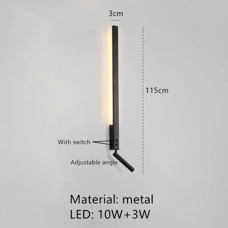 Black metal wall lamp with slim vertical led light strip and adjustable angle perfect for bedroom reading decorbites adjustable angle