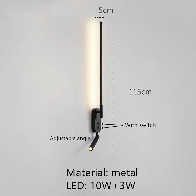 Black metal wall lamp with adjustable angle led light bar and spotlight for minimalist bedroom reading decorbites adjustable angle