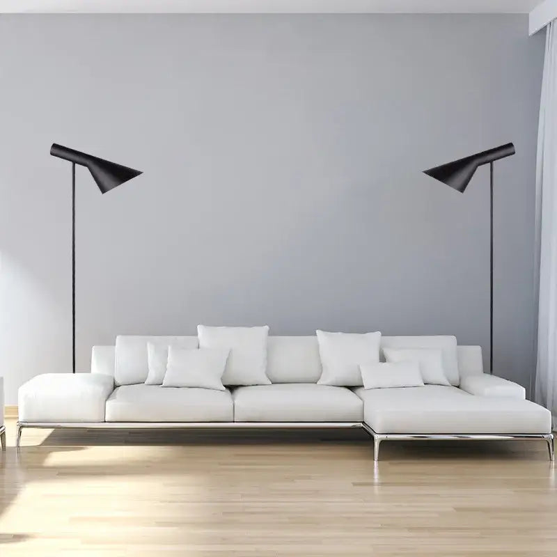 Black triangular floor lamp with slender metal stand decorbites adjustable led floor lamp for living room decor