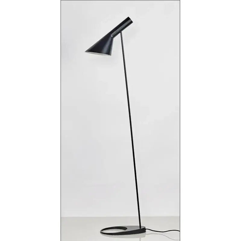 Black conical floor lamp with slender metal stand and decorbites adjustable led for modern living room lighting