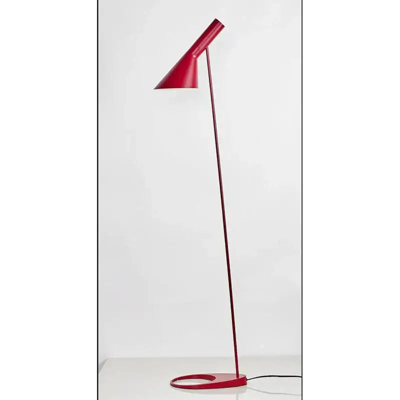 Red conical floor lamp with sleek metal finish and minimalist design for decorbites adjustable led floor lamp use