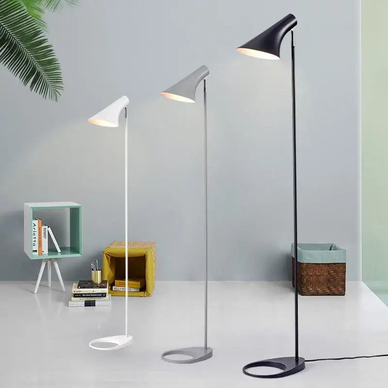 Three modern floor lamps with sleek conical shades in white gray and black by decorbites adjustable led floor lamp