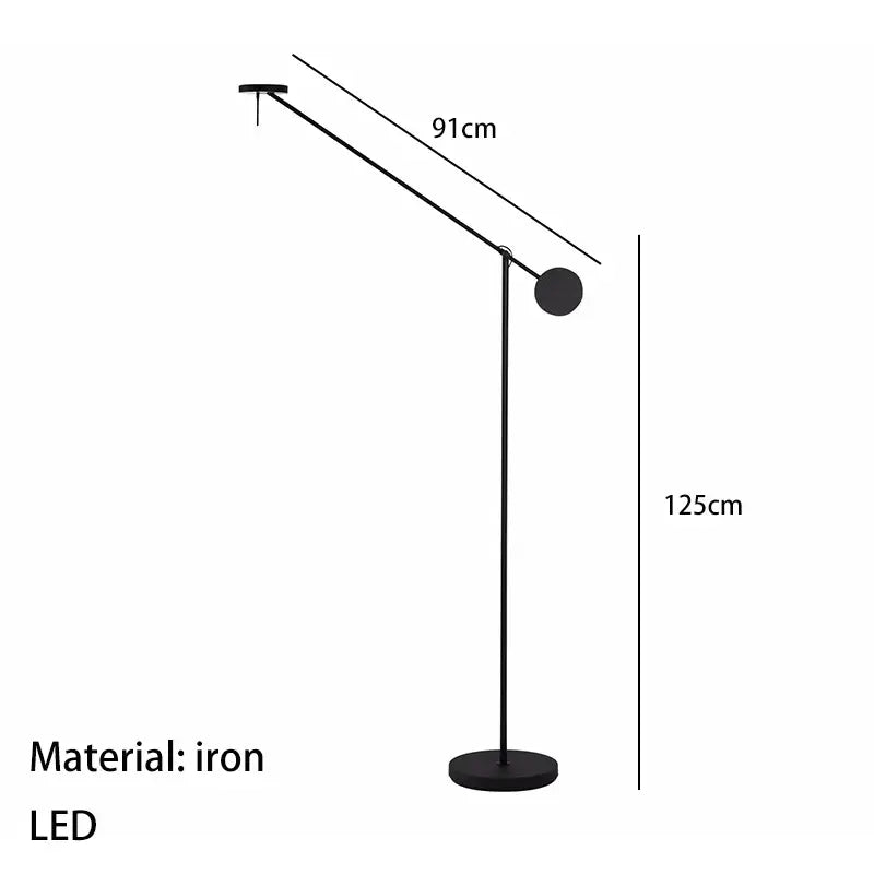 Black iron wall lamp with a minimalist design featuring an adjustable swing arm and spherical light head for bedroom use