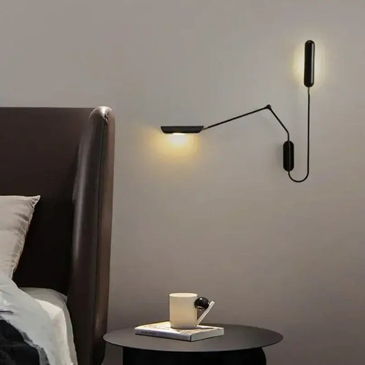 Minimalist black decorbites adjustable vintage wall lamp with articulated arm and warm light for bedroom reading