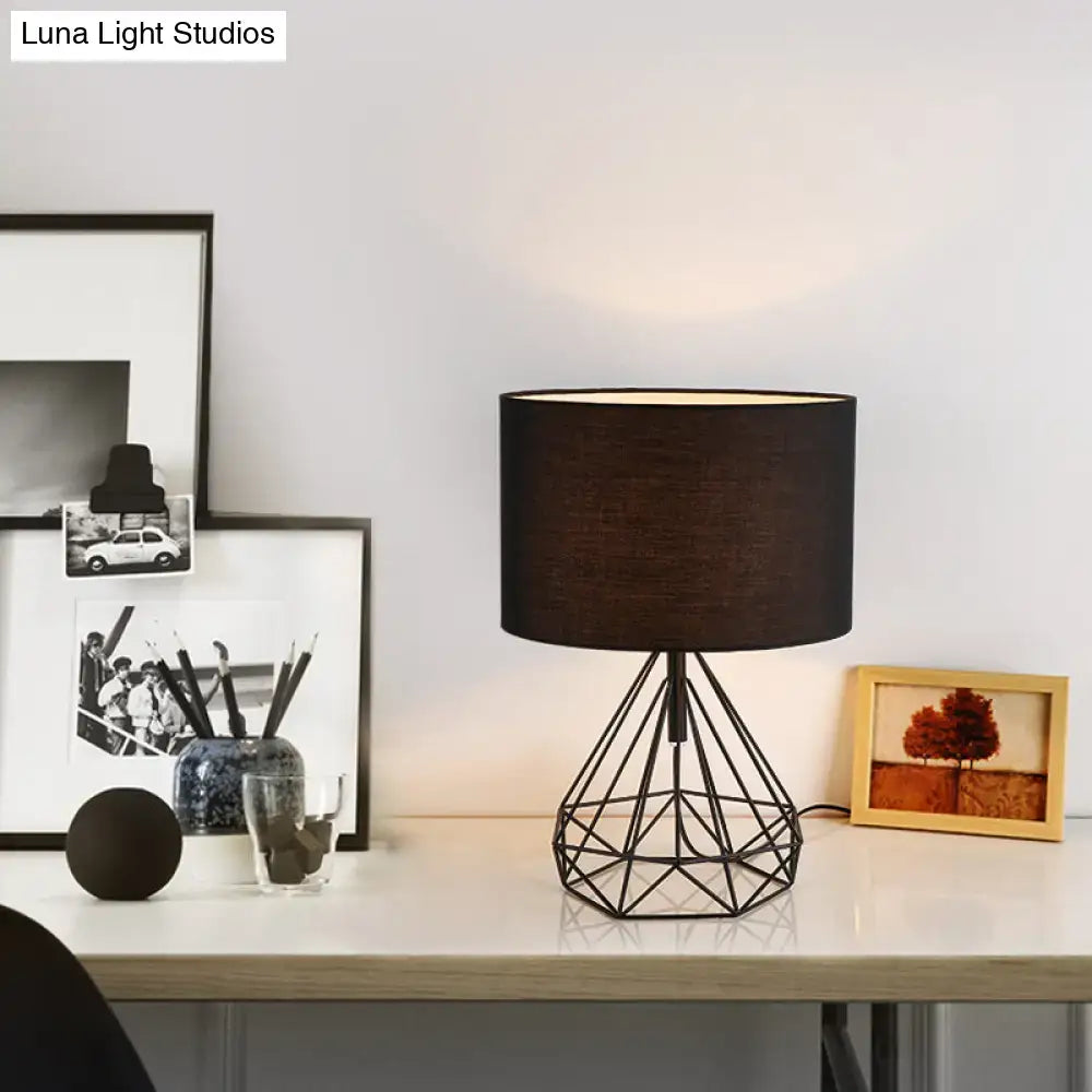DecorBites™ diamond cage bedside table lamp with black geometric wire base and dark brown fabric shade 110v-120v 220v-240v