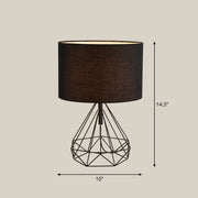 Decorbites™ diamond cage bedside table lamp with black geometric wire base and dark brown fabric shade 110v-120v 220v-240v