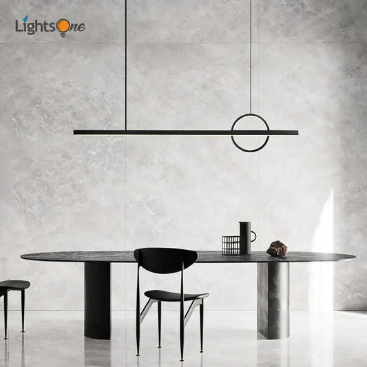 Minimalist black pendant light with sleek horizontal bar and circular accent in decorbites geometric copper chandelier style