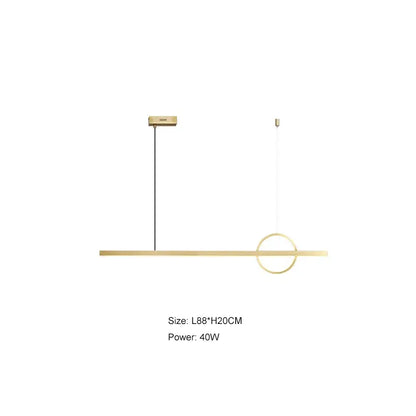 Minimalist black dining room light featuring a modern gold-toned linear pendant with decorbites geometric copper accents