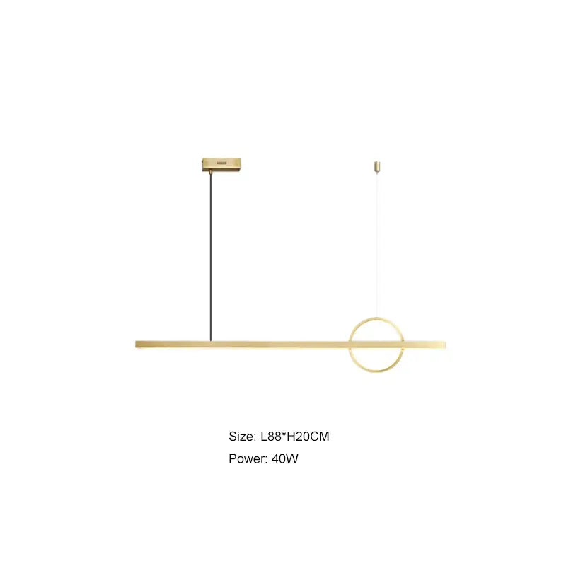Minimalist black dining room light featuring a modern gold-toned linear pendant with decorbites geometric copper accents