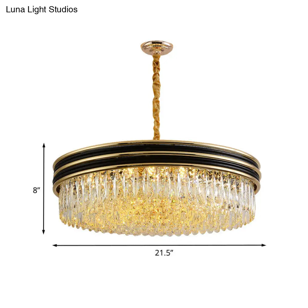 Lámpara de techo colgante minimalista negra y dorada con cristales - 11 luces para sala de estar