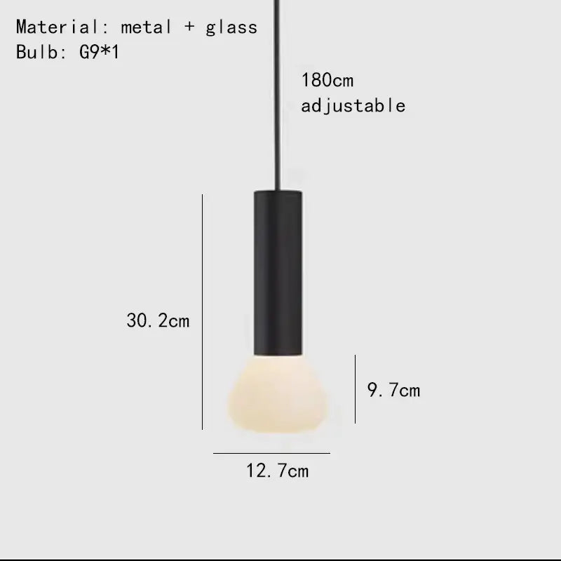 Minimalist black cylindrical glass pendant light with frosted glass bulb made of metal for dining room lighting