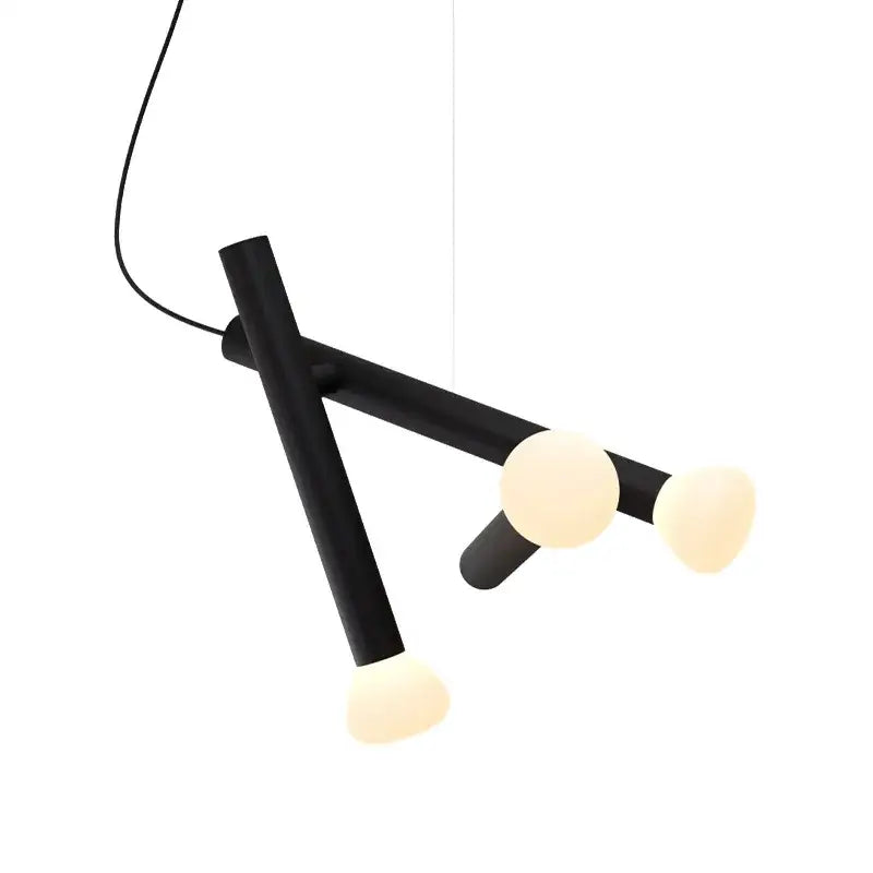 Minimalist black matte metal pendant light with three frosted glass pendant lights for dining room lighting