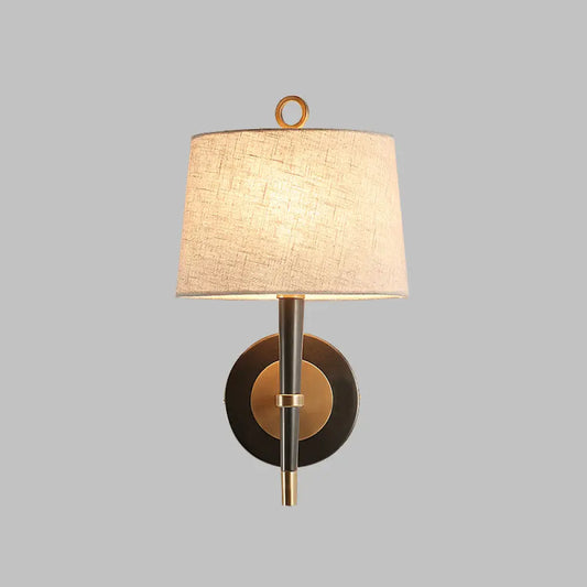 DecorBites™ DecorBites™ Minimalist Black-Brass Wall Sconce Light: Fabric Taper Lamp for Corridor