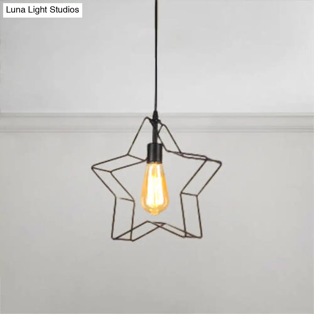 Minimalist Black/Bronze Metal Wire Pendant Lighting for Living Room - Star Ceiling Hanging Light with 1 Light