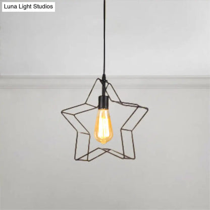 Minimalist Black/Bronze Metal Wire Pendant Lighting for Living Room - Star Ceiling Hanging Light with 1 Light