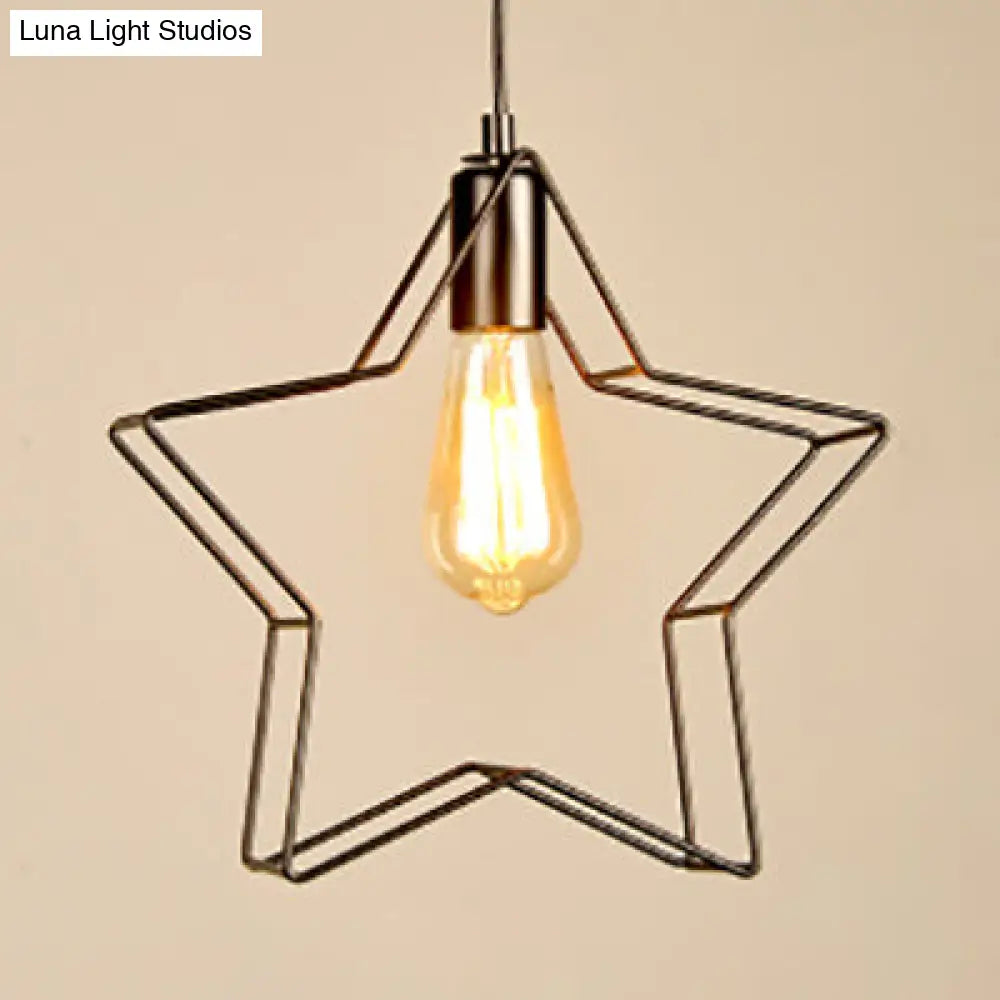 Minimalist Black/Bronze Metal Wire Pendant Lighting for Living Room - Star Ceiling Hanging Light with 1 Light