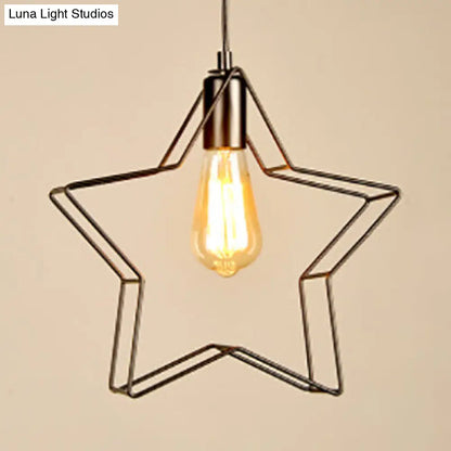 Minimalist Black/Bronze Metal Wire Pendant Lighting for Living Room - Star Ceiling Hanging Light with 1 Light