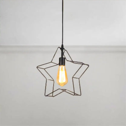 Minimalist Black/Bronze Metal Wire Pendant Lighting for Living Room - Star Ceiling Hanging Light with 1 Light