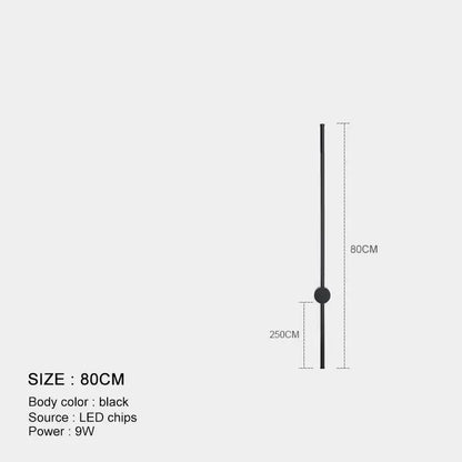 Minimalist black and brushed brass led wall lamp with an 80cm black led light pole and circular midsection for living room
