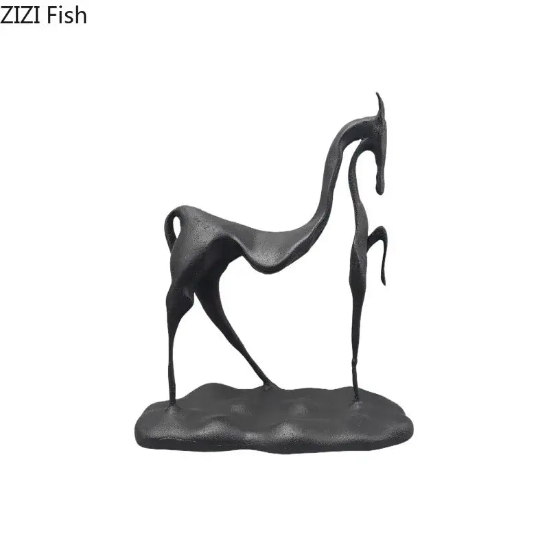 Minimalist black cast iron horse sculpture with sleek design and smooth finish for living room decorbites cast iron decor