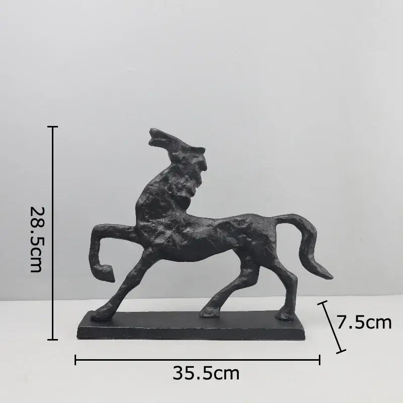 Minimalist black cast iron horse sculpture with matte finish on rectangular base for living room decorbites cast iron decor