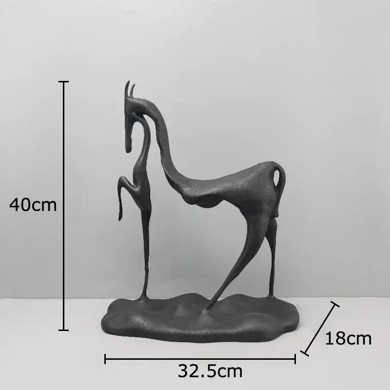 Minimalist black matte cast iron horse sculpture with stylized form for living room desk decor by decorbites cast iron
