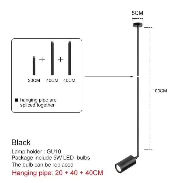Minimalist black chandelier pendant with 100cm adjustable gu10 led spotlight and modular hanging pipe segments for dining room decorbites black chandelier pendant lights