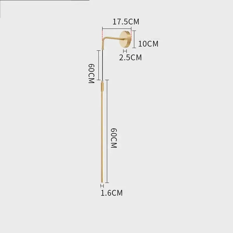 Minimalist black copper wall lamp with a sleek cylindrical stem and curved arm by decorbites for bedroom lighting