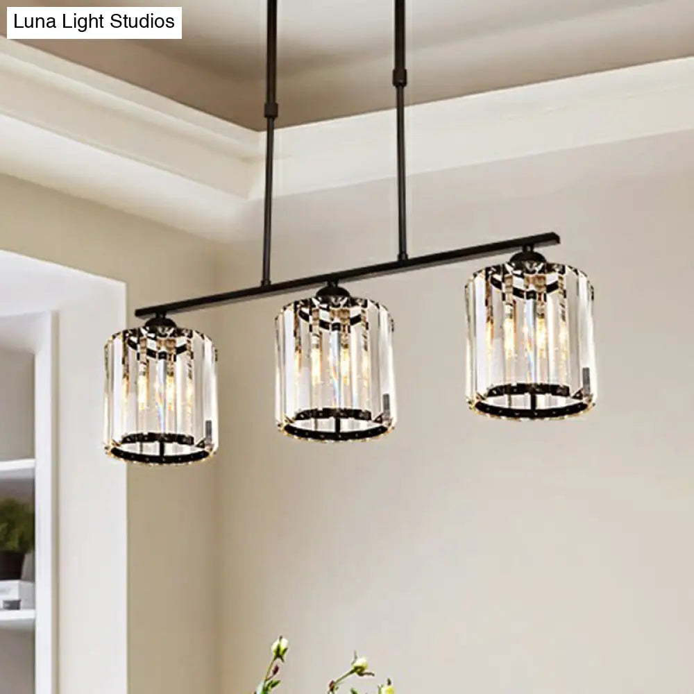 Minimalist Black Crystal Ceiling Chandelier for Restaurants - Geometric Design