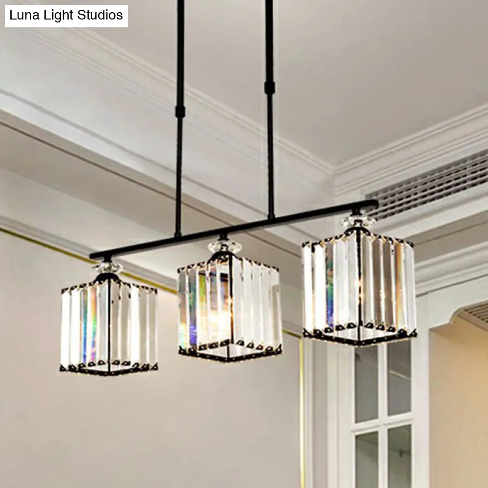 Minimalist Black Crystal Ceiling Chandelier for Restaurants - Geometric Design