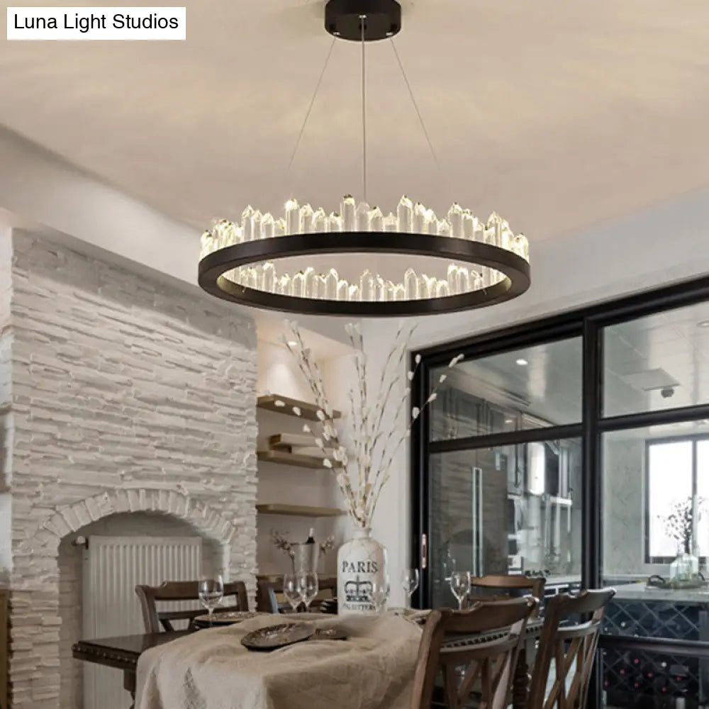 Minimalist Black Crystal Ring LED Ceiling Pendant Light Kit - Ideal for Living Room