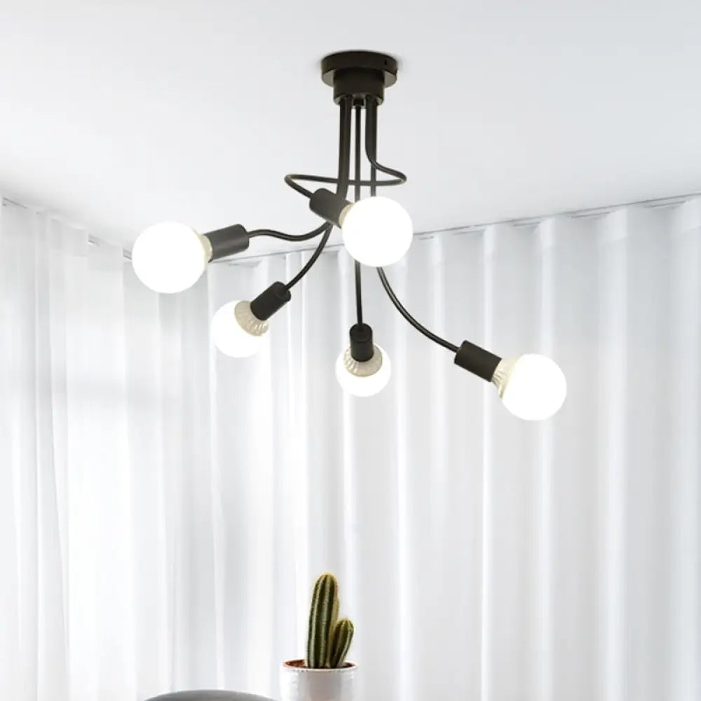 DecorBites™ DecorBites™ Minimalist Black Curved Arm Semi Flush Mount Light, 3/5 Bulbs, Iron Flush Ceiling Lamp