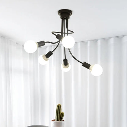 DecorBites™ DecorBites™ Minimalist Black Curved Arm Semi Flush Mount Light, 3/5 Bulbs, Iron Flush Ceiling Lamp