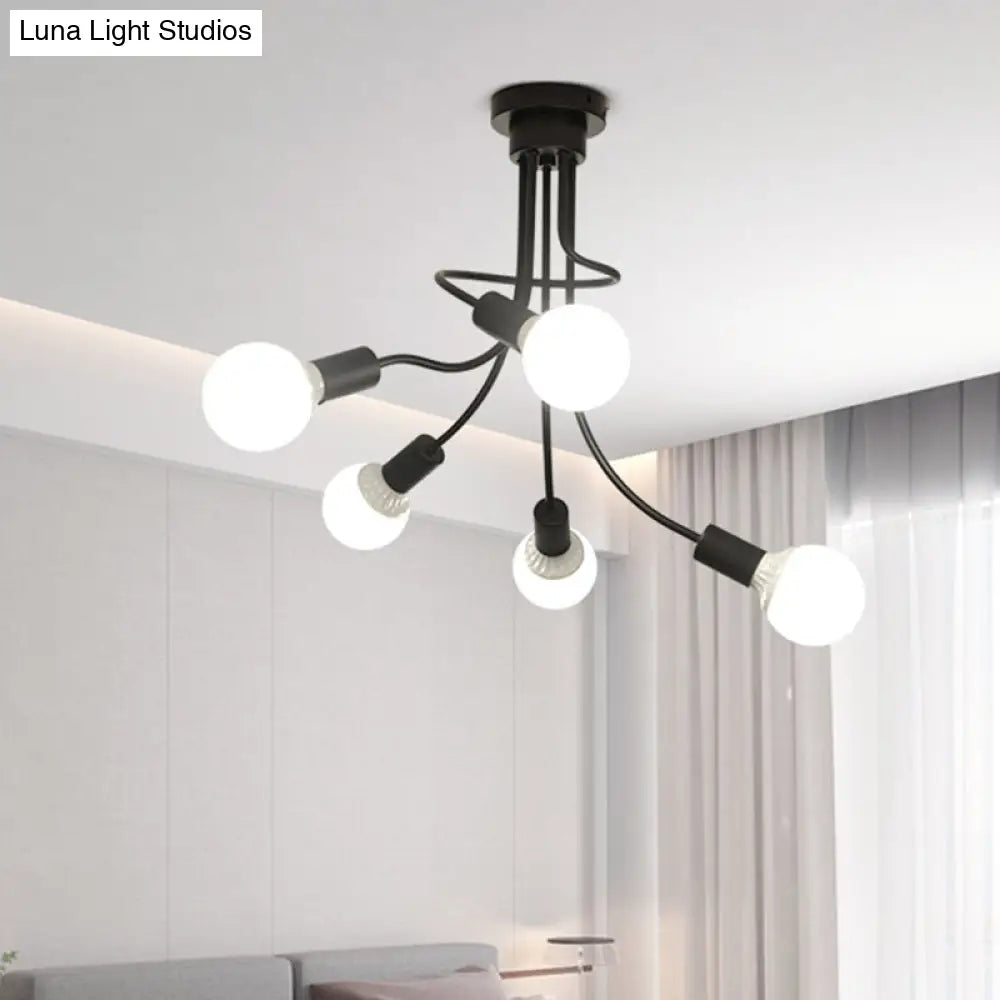 DecorBites™ DecorBites™ Minimalist Black Curved Arm Semi Flush Mount Light, 3/5 Bulbs, Iron Flush Ceiling Lamp