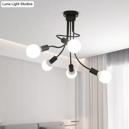 DecorBites™ DecorBites™ Minimalist Black Curved Arm Semi Flush Mount Light, 3/5 Bulbs, Iron Flush Ceiling Lamp